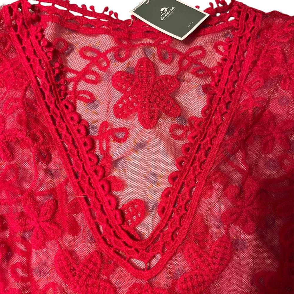 NWT Pink Lace Bathing Suit Swimsuit Cover Up Loose bell sleeves measurements - Picture 13 of 16